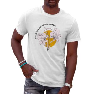 Camiseta Unissex Branca – 100% Algodão – Lírios de Oxum
