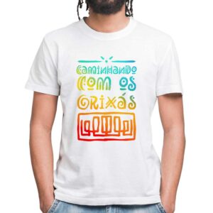Camiseta Unissex Branca – 100% Algodão – Fechado Com os Orixás
