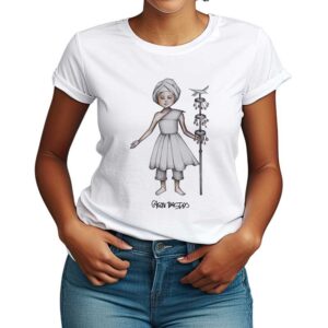 Camiseta Feminina Branca – 100% Algodão – Xangô – Gagau Bastos