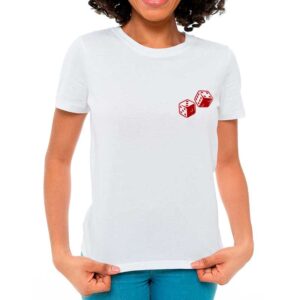 Camiseta Feminina Branca – 100% Algodão – Dados Zé Pilintra